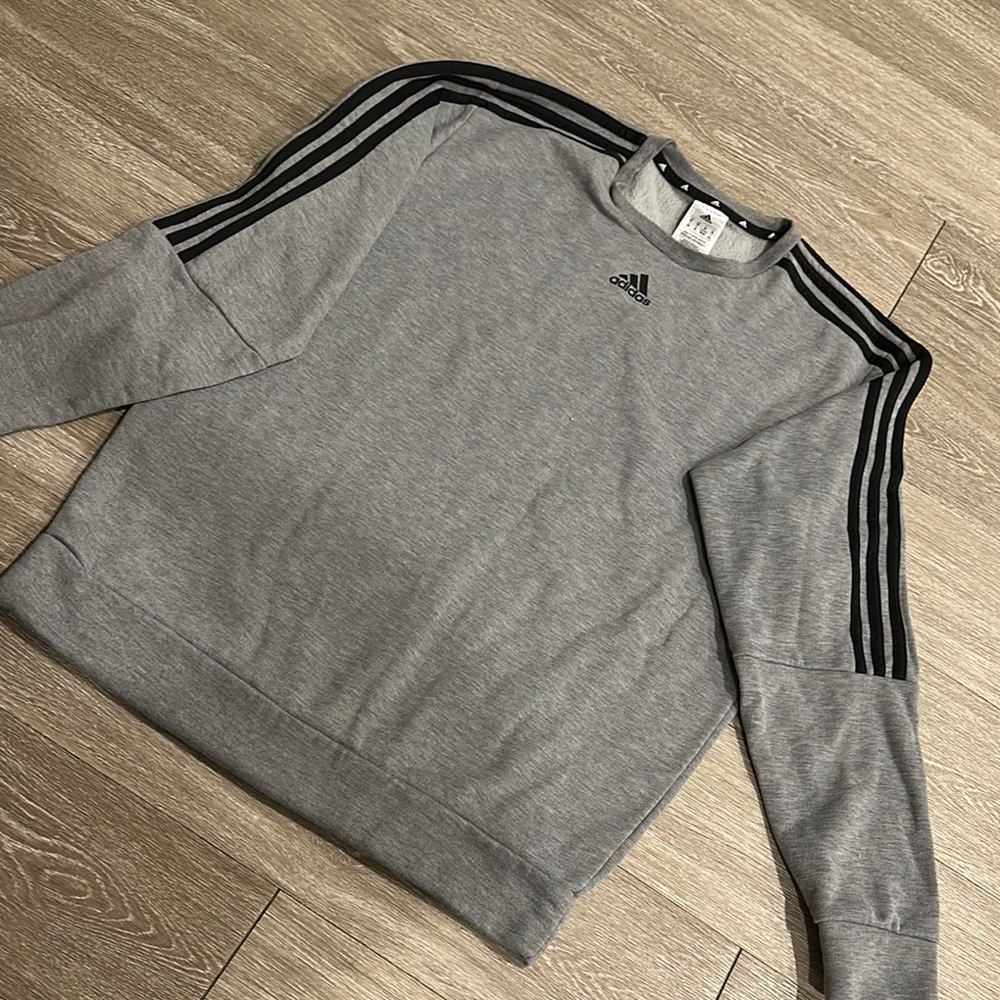 Adidas Gray Crewneck Sweater with Black Stripes